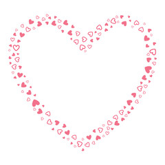 Pink wedding frame with confetti hearts. Happy Valentines day border with hearts. Cute frame isolated on white background.