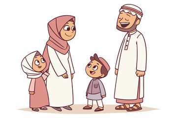 Muslim Family Vector White Background