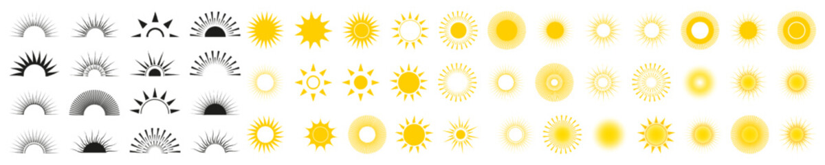 Sun set.Sun icons. Sunrise. Sun vector icons collection.