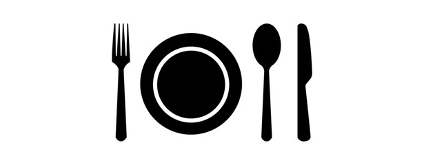Fork, knife, spoon and plate set icons