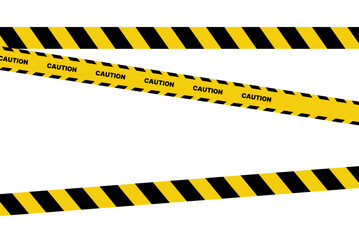 Danger, caution and warning tapes. Black and yellow police stripe border. Crime vector illustration.