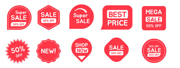 Pixel perfect icon set of red sale discoint best price new product labels. Icons, flat vector illustrations, isolated on transparent background