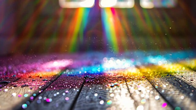 Regenbogenfarbene Lichtspuren &uuml;ber Stra&szlig;enoberfl&auml;che