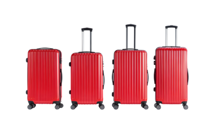 Professional Set of Four Red Hard Case Trolley Bags for Travel Isolated on White Background
