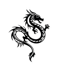 Naklejka premium Tribal Dragon Tattoo Design: Fierce Black Ink Illustration