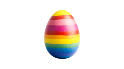 Colorful striped Easter egg, vibrant rainbow colors, isolated object, cut out transparent