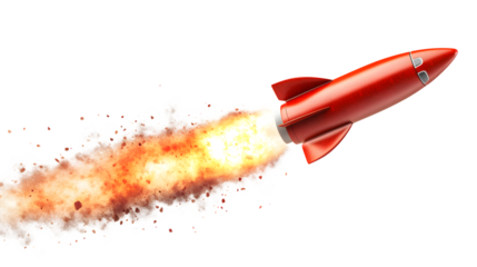 Red Rocket Launch on White Background: Professional and Striking Image for Projects and Presentations