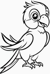 Fototapeta premium Cartoon line drawing of a cheerful parrot 