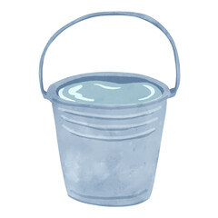 水でいっぱいのブリキのバケツ　水彩風手描きイラスト