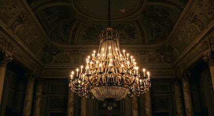 Grand Chandelier In Ornate Palace Interior
