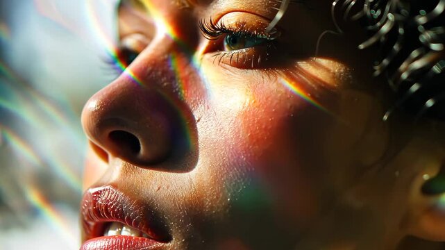 Gesicht in Nahaufnahme mit Lichtreflexion