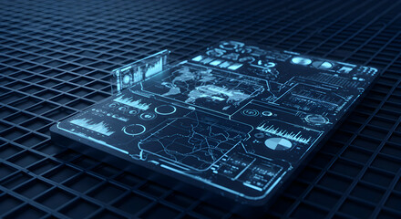 Digital Display With Glowing Data Graphics On Dark Background