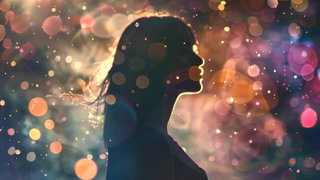 Frau im Lichtnebel mit tr&auml;umerischem Ausdruck