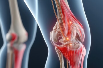 Medical illustration highlighting painful areas in human knee joint