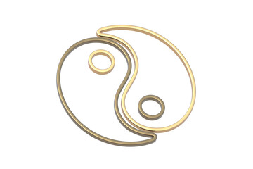 Golden yin yang sign isolated on white background. 3d render