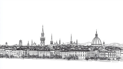 Black and White Turin Skyline