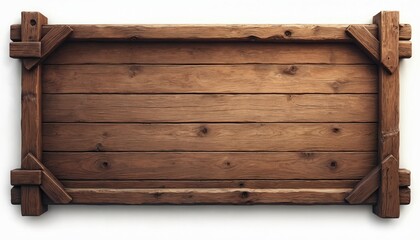Old brown wooden banner texture. Wood plank background with frame. Vintage, weathered look. Rustic design for signs, announcements, and decor, perfect for conveying warmth.