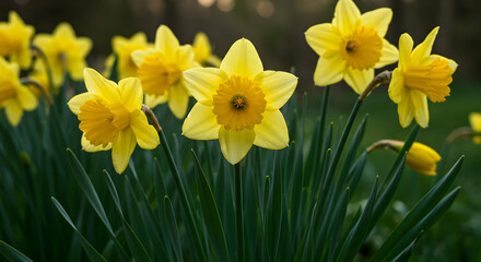 Fototapeta premium Cluster Of Yellow Daffodils In Springtime Garden