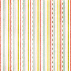 Naklejka premium Seamless vertical striped pattern with dotted lines in soft pastel pink, green, yellow, and cream. Delicate cheerful background perfect for textiles, wallpaper, stationery, kids designs, packaging.