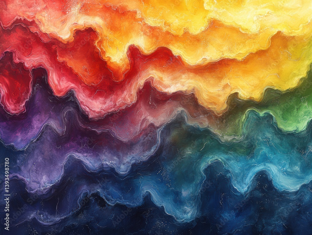 Poster a colorful abstract painting with wavy lines and circles