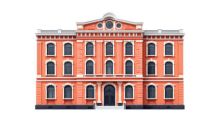 Classic orange building facade with white trim, cut out transparent