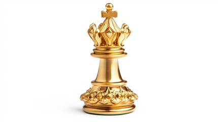 Fototapeta premium Golden chess queen piece isolated on white background.