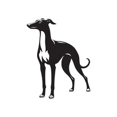 Whippet Dog Vector Silhouette, Sleek Canine Outline, Elegant Speedster Art for Pet Lovers, Logos, Stickers, Apparel, Digital Prints, Crafts, and Posters.
