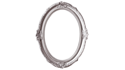 Silver ornate frame isolated on black background, cut out transparent