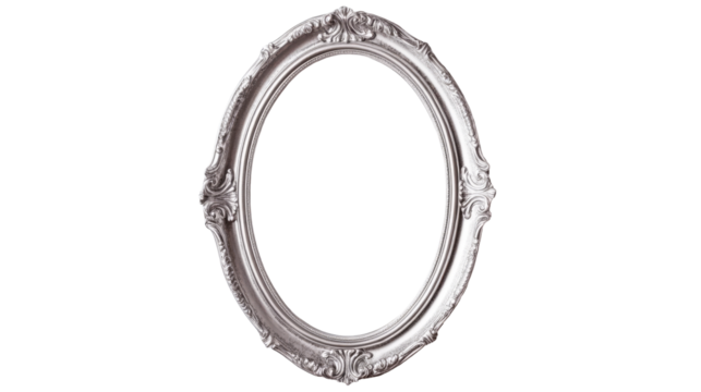 Silver ornate frame isolated on black background, cut out transparent