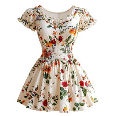 Obraz premium White Floral Print Cotton Dress Isolated on Transparent Background