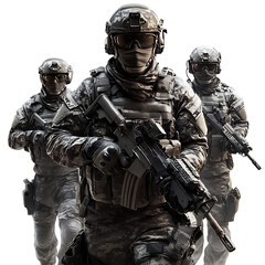 A Fearless Soldier in Combat Gear Leading His Squad Isolated on Transparent Background