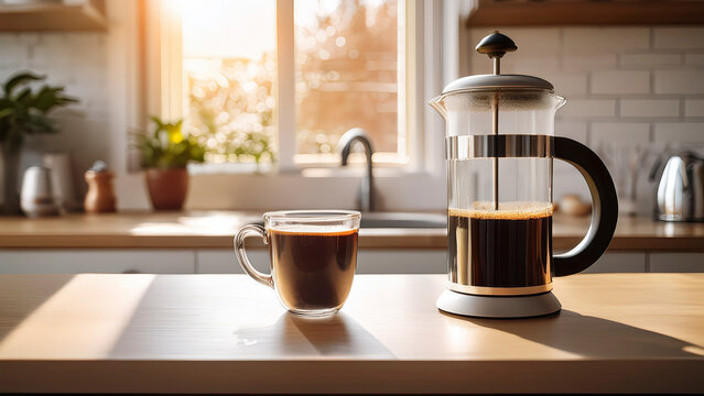 Espresso Shot in Small Cup with Coffee Beans and Wooden Spoon