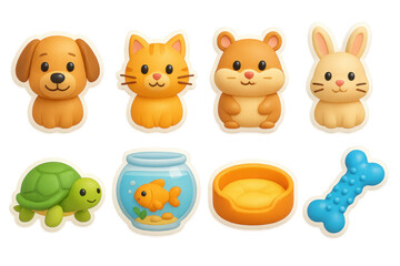 Naklejka premium 3d pet icons set featuring cute animals and accessories for design projects