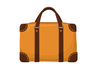 Travel luggage. Travel bag with handles for trips. Carry-on baggage. Vector color flat illustration. Brown bag suitcase isolated on white background.
