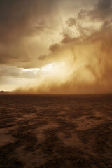 Nature's Fury Unleashed: The Ethereal Dance of a Churning Dust Storm Across a Barren Landscape