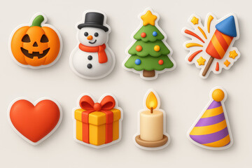 Festive holiday icons set in 3d style: perfect for celebrations and decorations