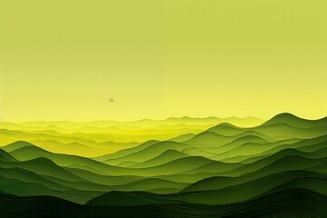 Obraz premium Minimal Green Hills Landscape with Gradient Sky and Flowing Lines