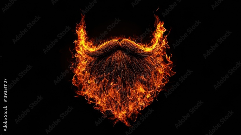 Poster a fantasy illustration of a glowing flame beard on a black background, showcasing a unique fire conc
