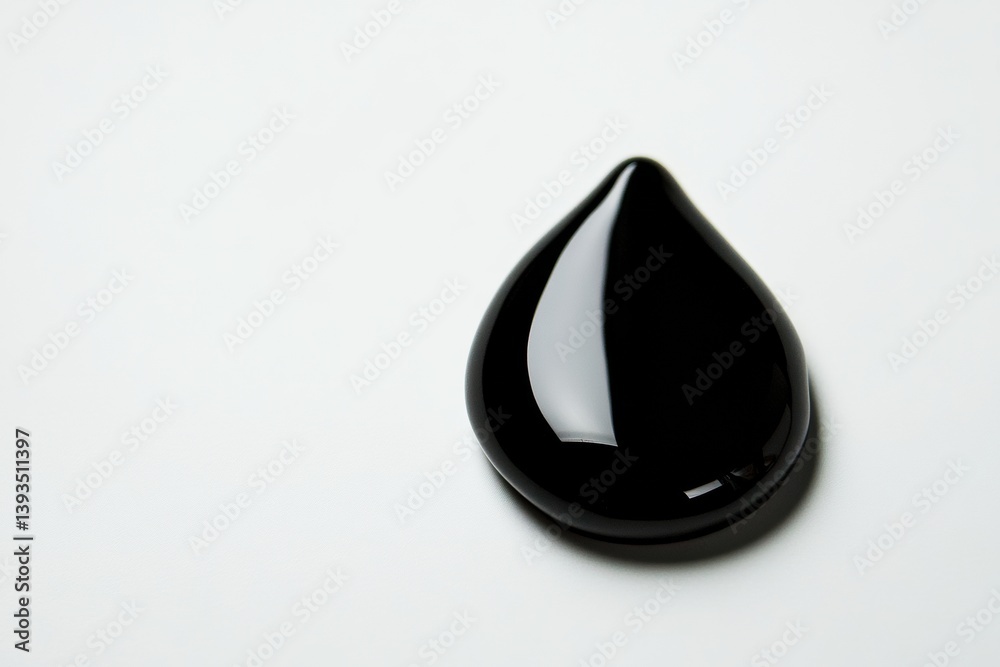 Aufkleber glossy black droplet rests on matte white surface highlighting contrast and texture under high contr
