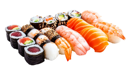 Assorted sushi and rolls, Japanese cuisine, Asian food, cut out transparent