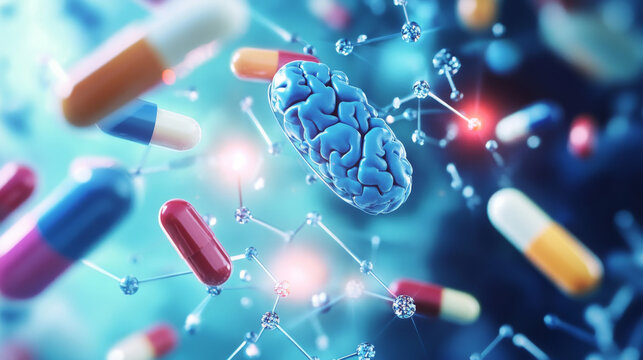 3D concept illustration representing drugs used for treating neurological conditions