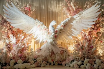 A grand display of a large decorative bird art installation