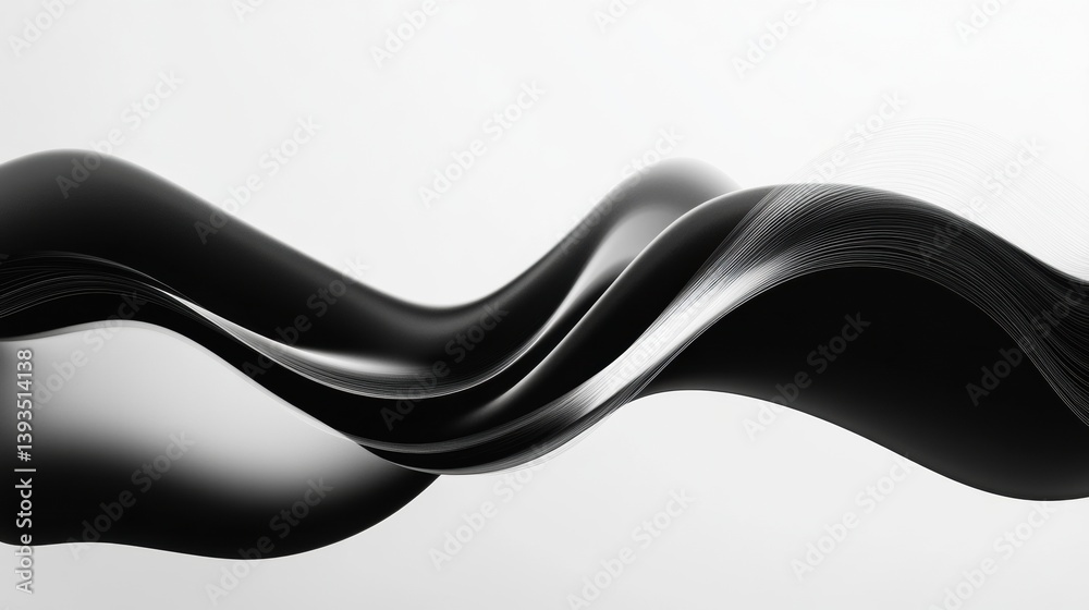 Poster Flowing abstract black and white waves create a minimalistic design with smooth motion and high contrast that evokes a sense of tranquility and elegance