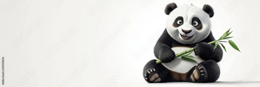 Leinwandbilder giant panda sitting happily while enjoying bamboo in a clean and simple setting