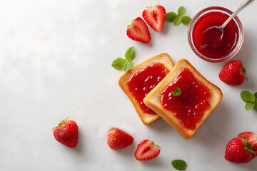 Strawberry Jam on Toast with Fresh Berries and Mint