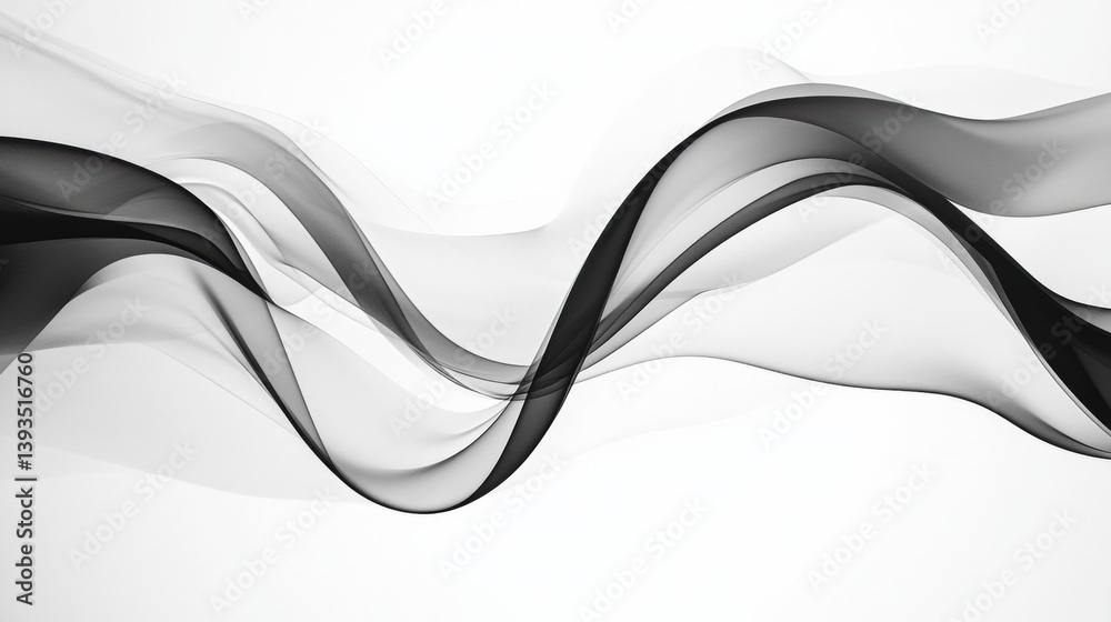 Poster Flowing abstract waves in black and white with smooth motion create a minimal and high contrast design