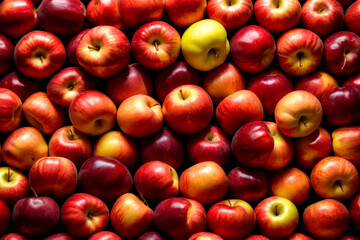 Vibrant assortment of red and yellow apples arranged closely together Generative AI