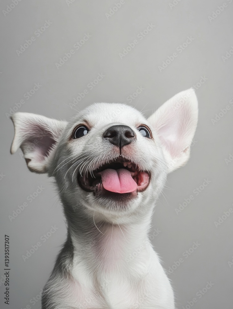 Aufkleber Happy corgi puppy looking up with tongue out in playful studio setting
