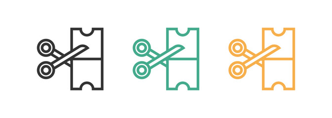 Scissors cut ticket lines symbols set