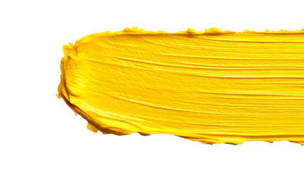 Bright yellow acrylic paint stroke with brush textures, cut out transparent